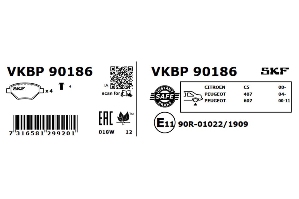 Jogo de 4 pastilhas de travão SKF ref. VKBP 90186